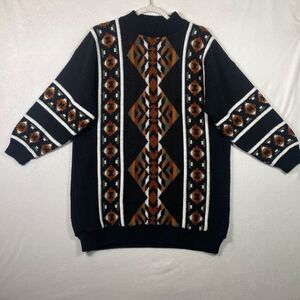 Vintage Cut 4 U by Adele Knit Southwest Aztec Pattern Sweater Black Brown White